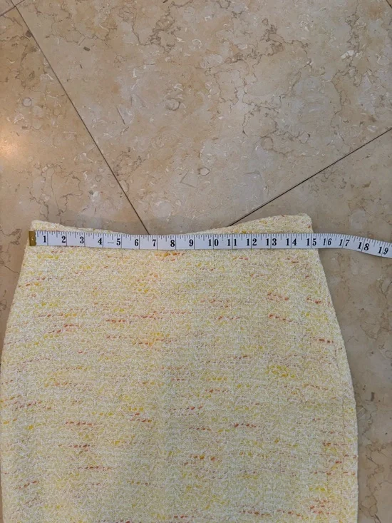 Maxime Pastel Yellow Tweed Skirt Set with Orange Accents - Picture 12 of 14